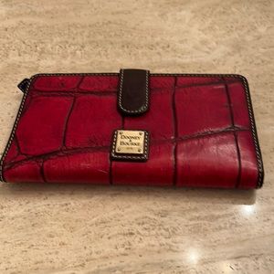 Dooney & Bourke Red Croc-Embossed Leather Wallet with Brown Trim